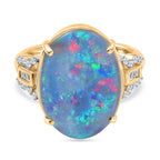 9K Yellow Gold AAA Boulder Opal with White Diamond Ring 6.58 Ct.