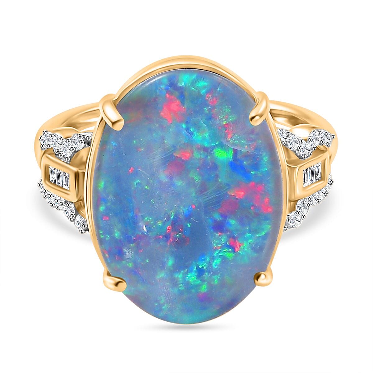 AAA Boulder Opal with White Diamond Ring in 9K Yellow Gold - 6.58 Ct 7961624 0