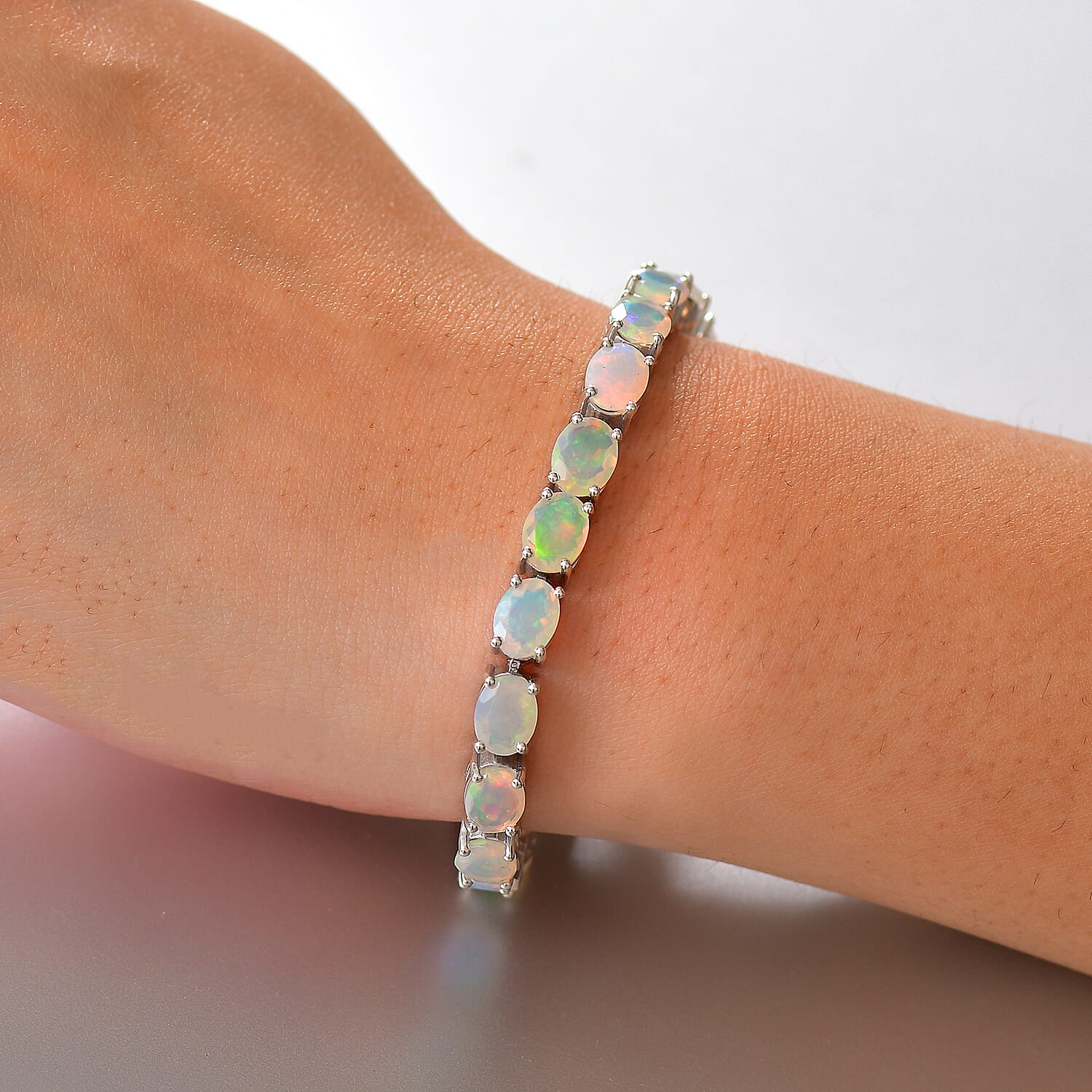AAA Ethiopian Opal Tennis Bracelet (Size - 7) with GB Lock Box Rhodium Overlay Sterling Silver 13.42 Ct 8103588 3