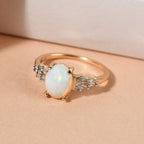 Ethiopian Welo Opal and Diamond Solitaire Ring in 18K Vermeil Yellow Gold Plated Sterling Silver 1.45 Ct.