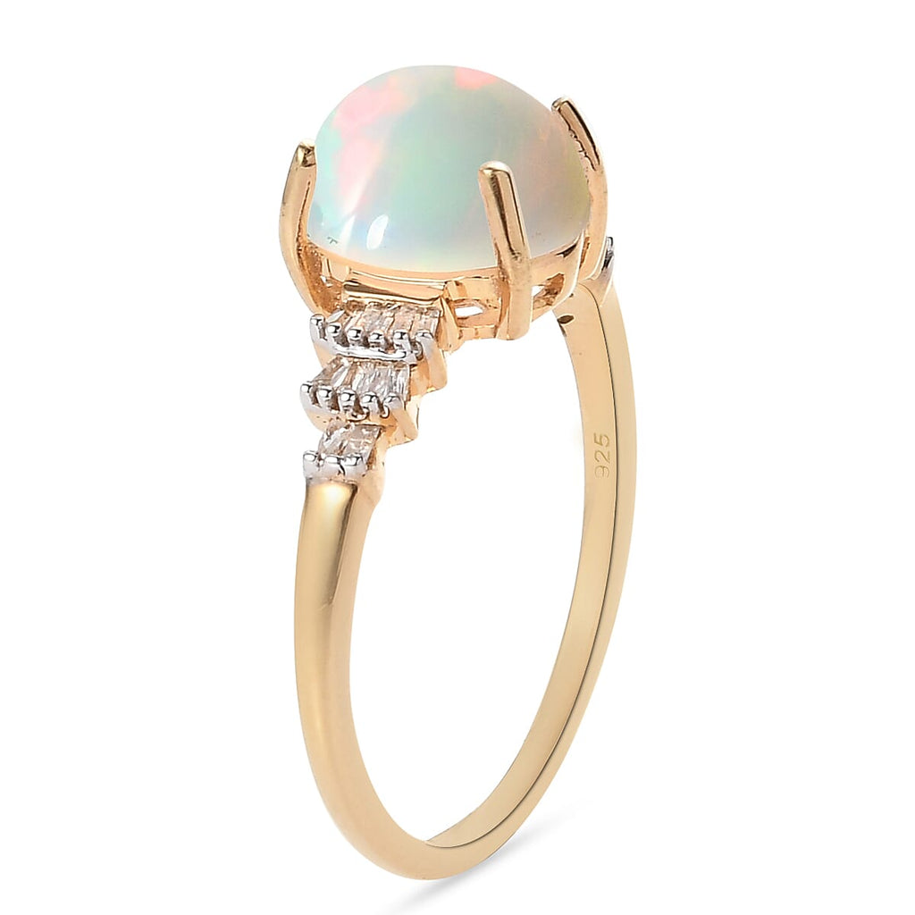 Ethiopian Welo Opal and Diamond Solitaire Ring in 18K Vermeil Yellow Gold Plated Sterling Silver 1.45 Ct.