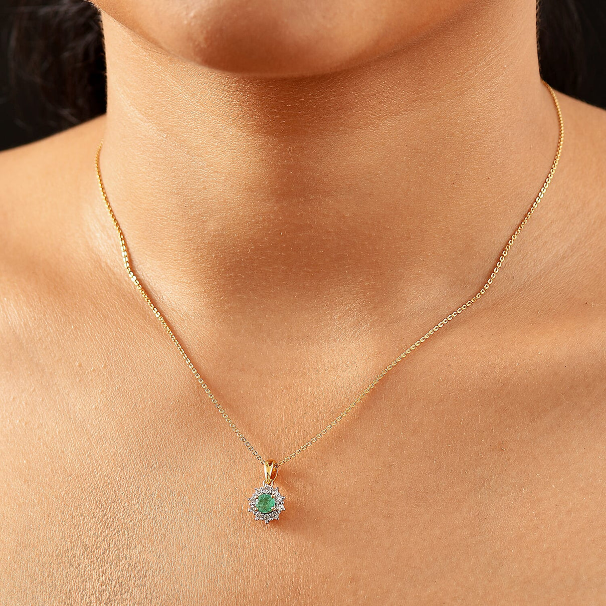 AAA Gemfield Emerald &amp; White Zircon Pendant with Chain (Size 20) in 18K Vermeil Yellow Gold Plated Sterling Silver 4373332 2