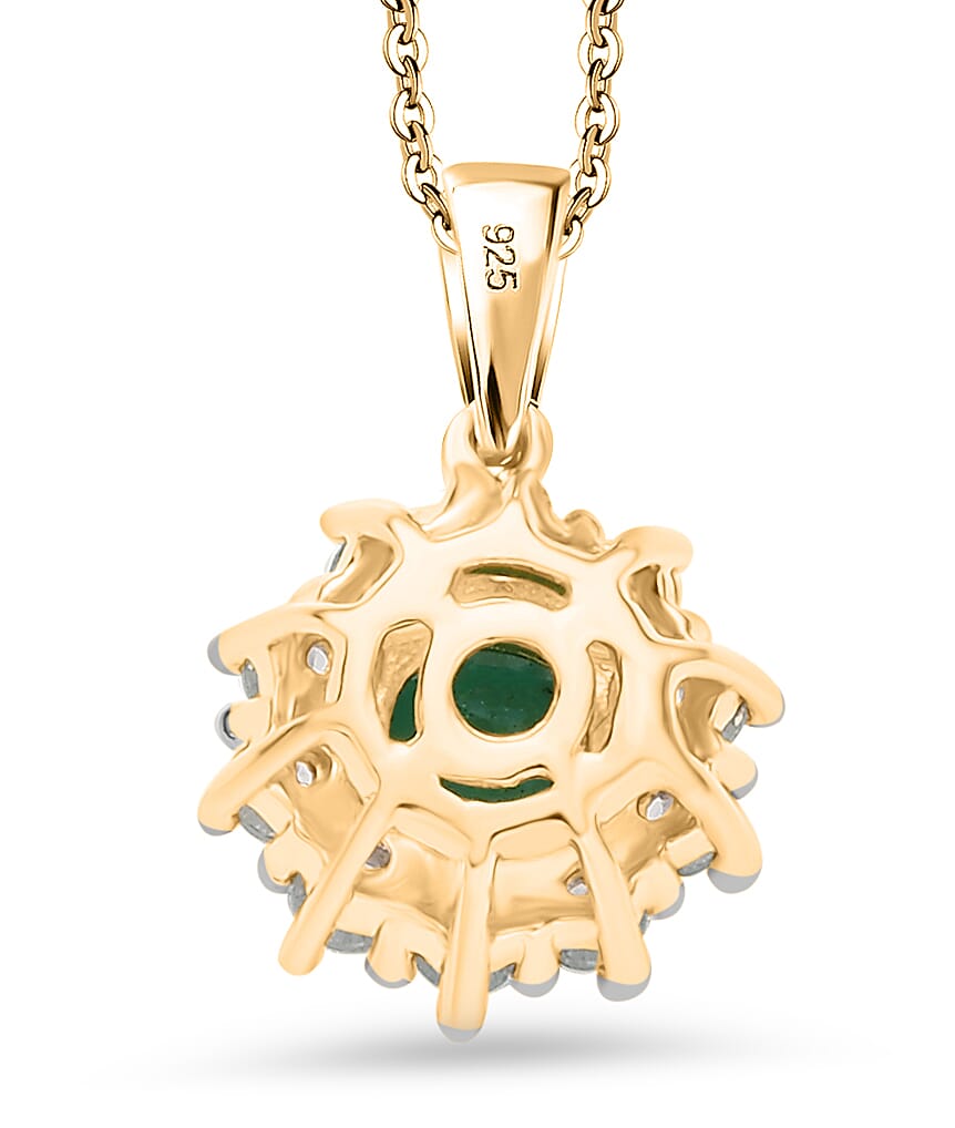 AAA Gemfield Emerald &amp; White Zircon Pendant with Chain (Size 20) in 18K Vermeil Yellow Gold Plated Sterling Silver 4373332 5
