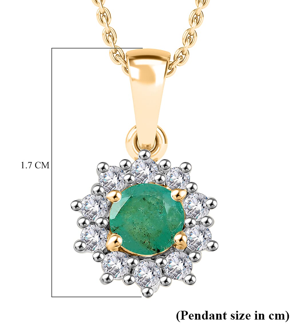 AAA Gemfield Emerald &amp; White Zircon Pendant with Chain (Size 20) in 18K Vermeil Yellow Gold Plated Sterling Silver 4373332 6