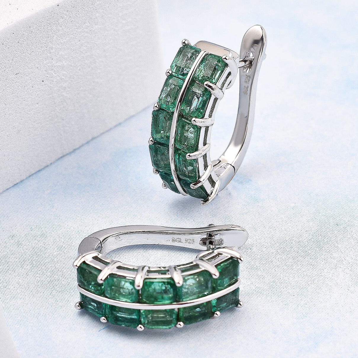 AAA Gemfields Emerald Hoop Earrings in Rhodium Overlay Sterling Silver 4.13 Ct, Silver Wt. 6.37 Gms 7527177 1