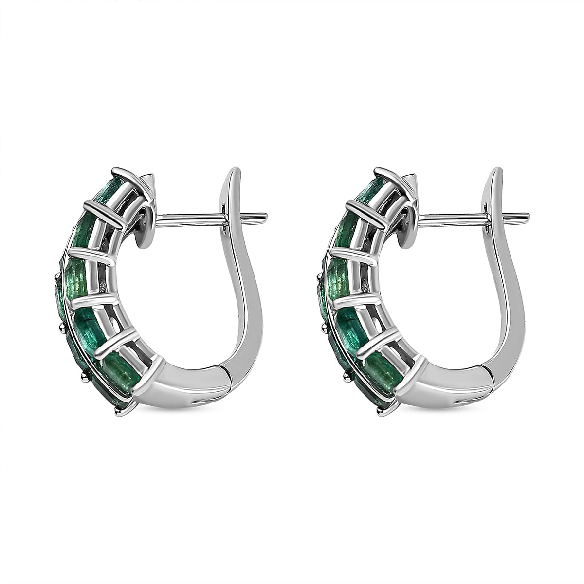 AAA Gemfields Emerald Hoop Earrings in Rhodium Overlay Sterling Silver 4.13 Ct, Silver Wt. 6.37 Gms 7527177 4
