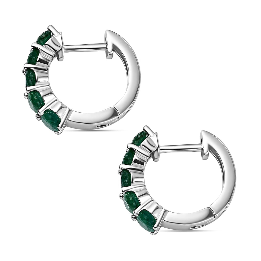 AAA Gemfields Emerald Hoop Earrings in Rhodium Overlay Sterling Silver 1.56 Ct