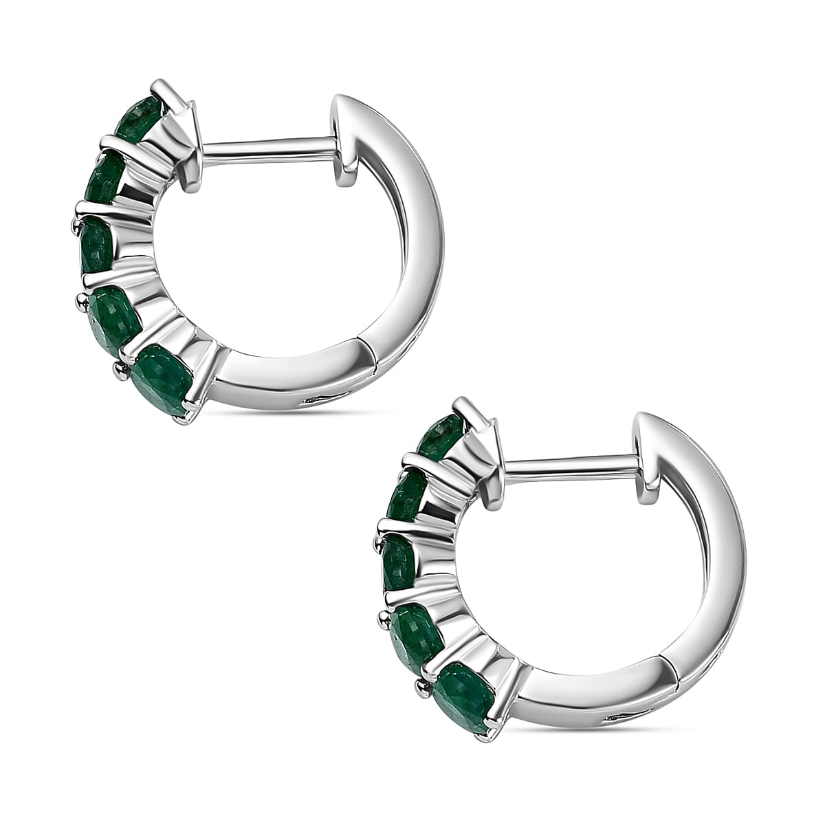 AAA Gemfields Emerald Hoop Earrings in Rhodium Overlay Sterling Silver 1.56 Ct 7527207 3