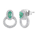 AAA Gemfields Emerald & White Zircon Earring with Push Back in Rhodium Overlay Sterling Silver 1.04 Ct.