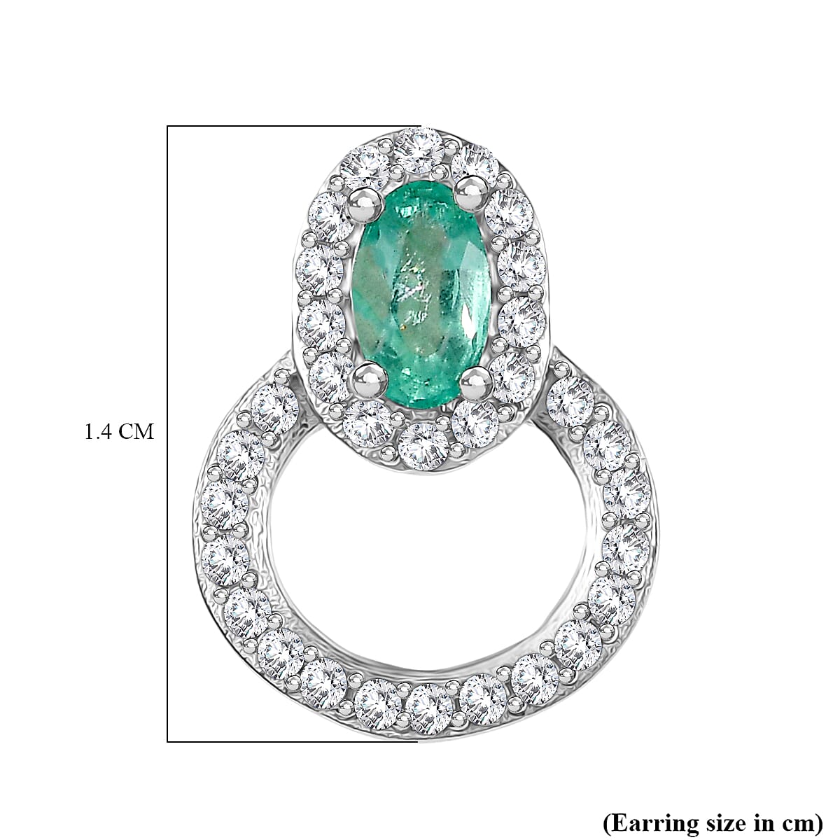 AAA Gemfields Emerald &amp; White Zircon Earring with Push Back in Rhodium Overlay Sterling Silver 1.04 Ct. 8109995 5
