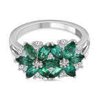 AAA Gemfields Emerald and Natural Cambodian Zircon Cluster Ring in Rhodium Overlay Sterling Silver 1.92 Ct.