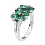 AAA Gemfields Emerald and Natural Cambodian Zircon Cluster Ring in Rhodium Overlay Sterling Silver 1.92 Ct.