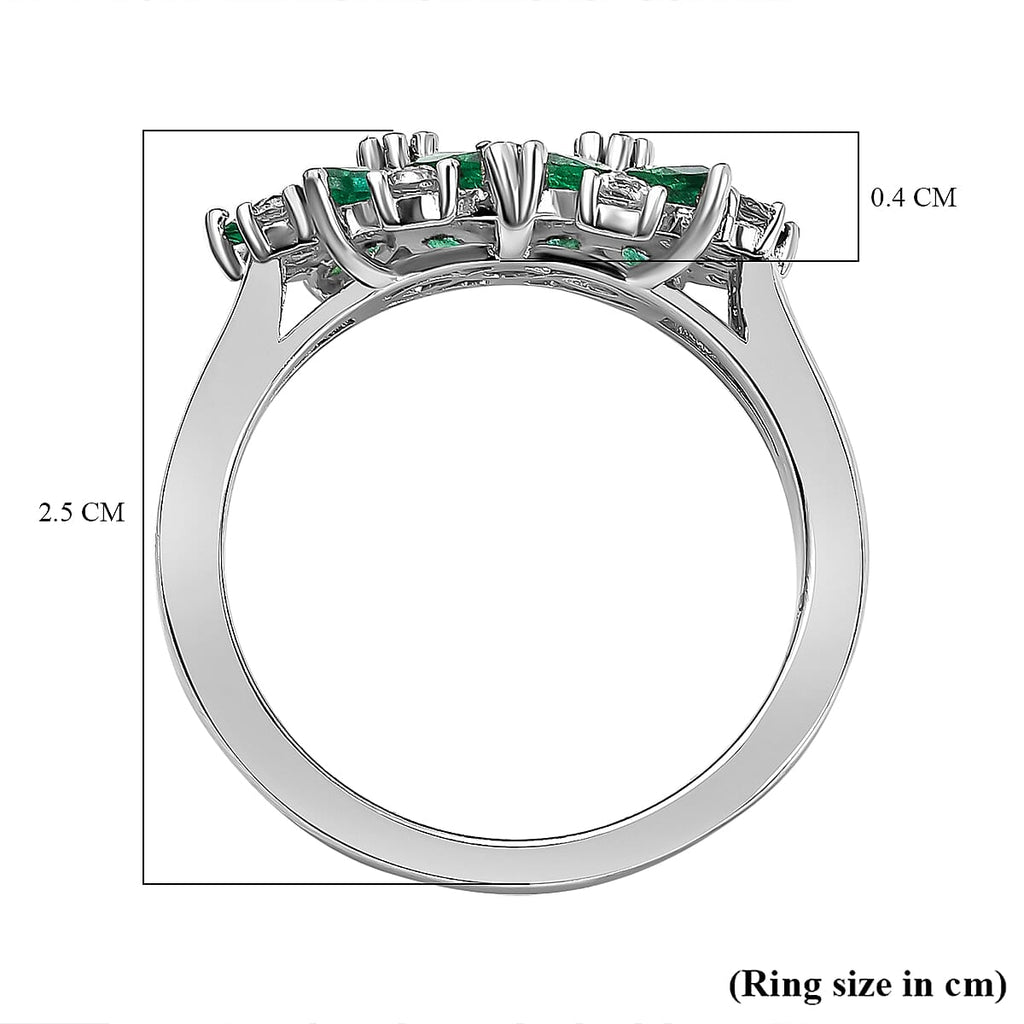 AAA Gemfields Emerald and Natural Cambodian Zircon Cluster Ring in Rhodium Overlay Sterling Silver 1.92 Ct.