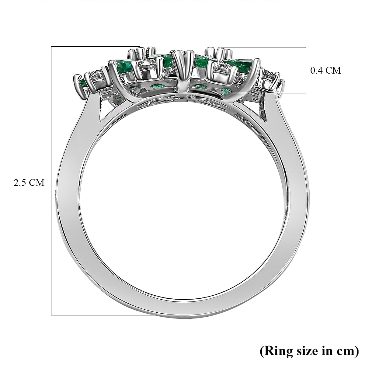 AAA Gemfields Emerald and Natural Cambodian Zircon Cluster Ring in Rhodium Overlay Sterling Silver 1.92 Ct. 7317782 5