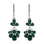 AAA Gemfields Emerald and Natural Zircon Dangle Earrings in Rhodium Overlay Sterling Silver 3.45 Ct.