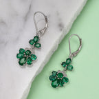 AAA Gemfields Emerald and Natural Zircon Dangle Earrings in Rhodium Overlay Sterling Silver 3.45 Ct.