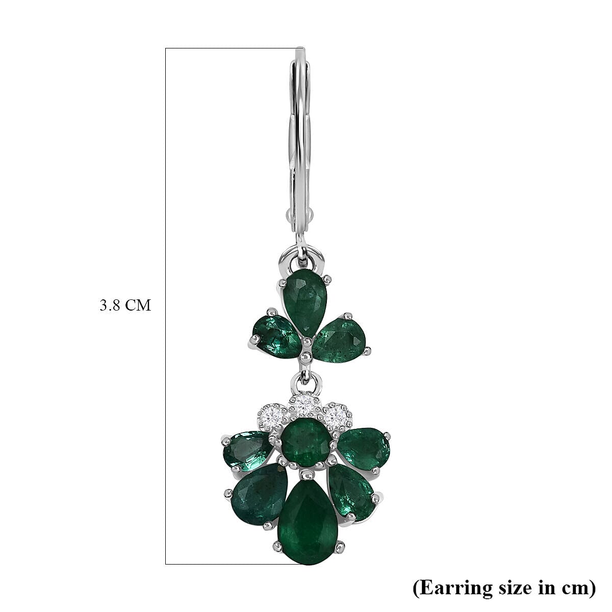 AAA Gemfields Emerald and Natural Zircon Dangle Earrings in Rhodium Overlay Sterling Silver 3.45 Ct. 7317774 3