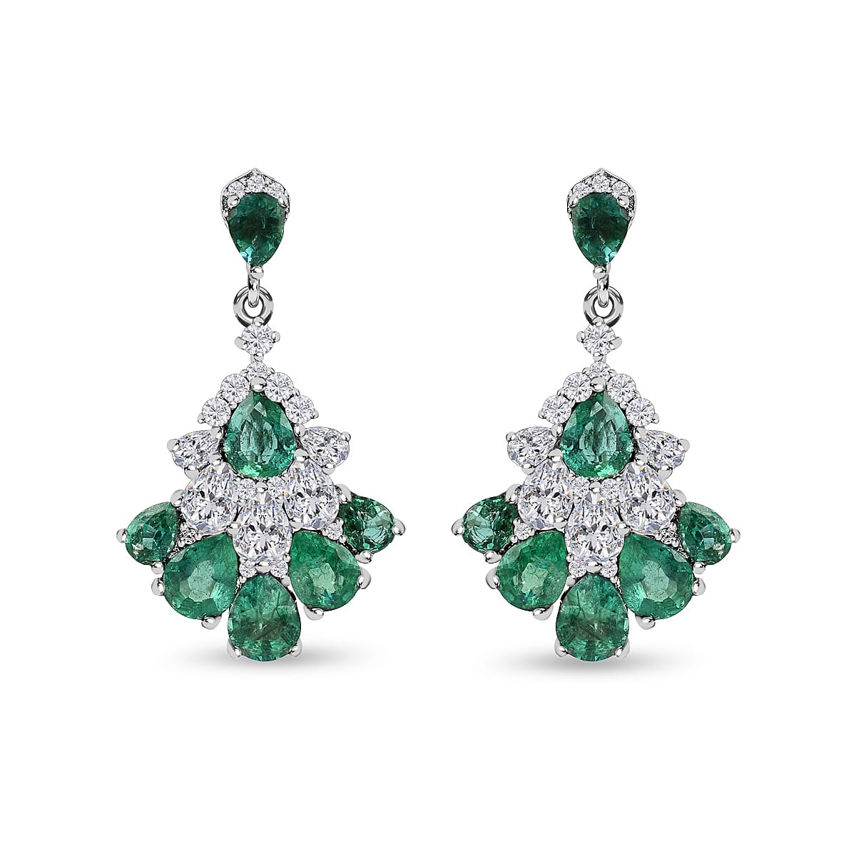 AAA Gemfields Emerald and Natural Cambodian Zircon Earrings (with Push Back) in Sterling Silver 4.993 Ct. 7315393 0
