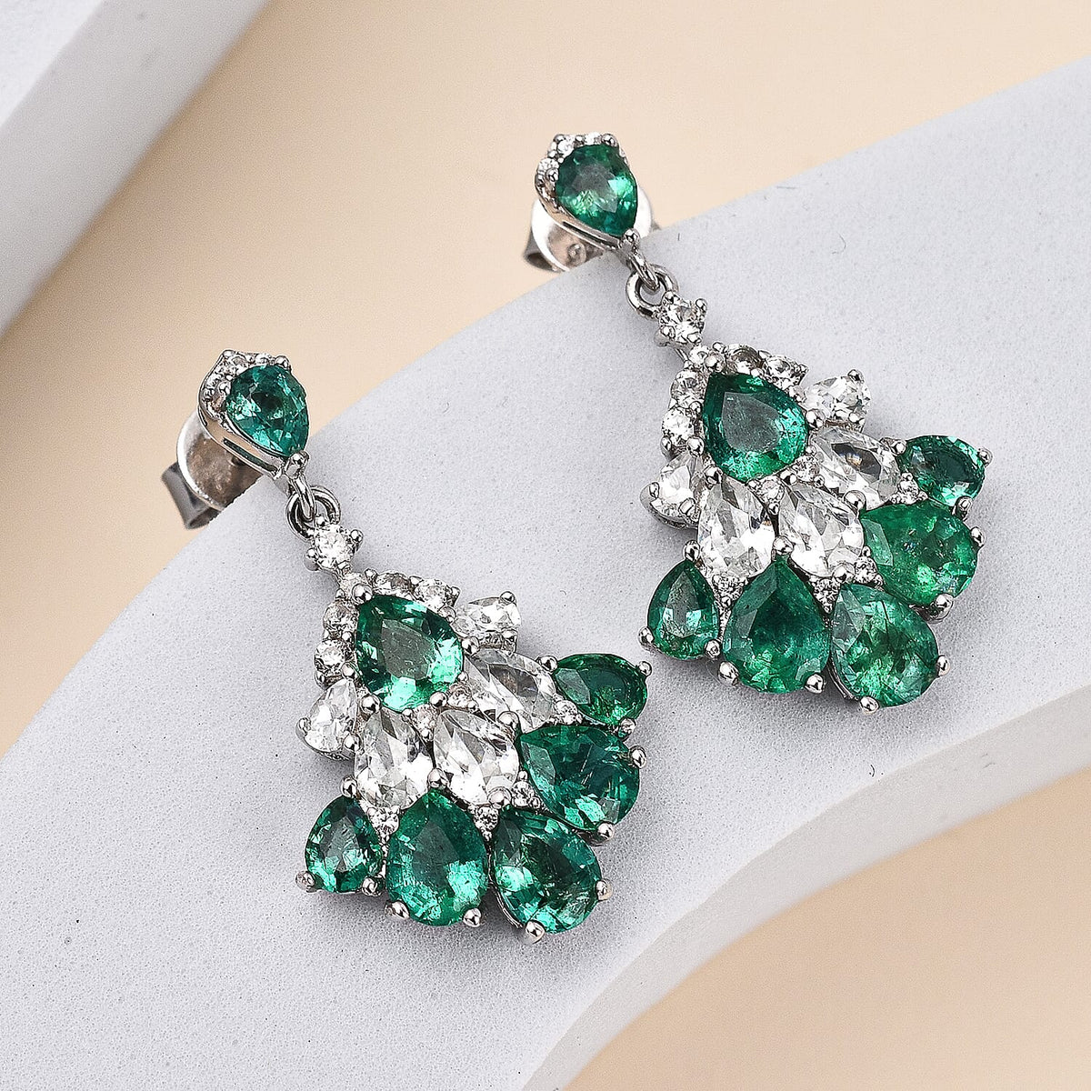 AAA Gemfields Emerald and Natural Cambodian Zircon Earrings (with Push Back) in Sterling Silver 4.993 Ct. 7315393 1
