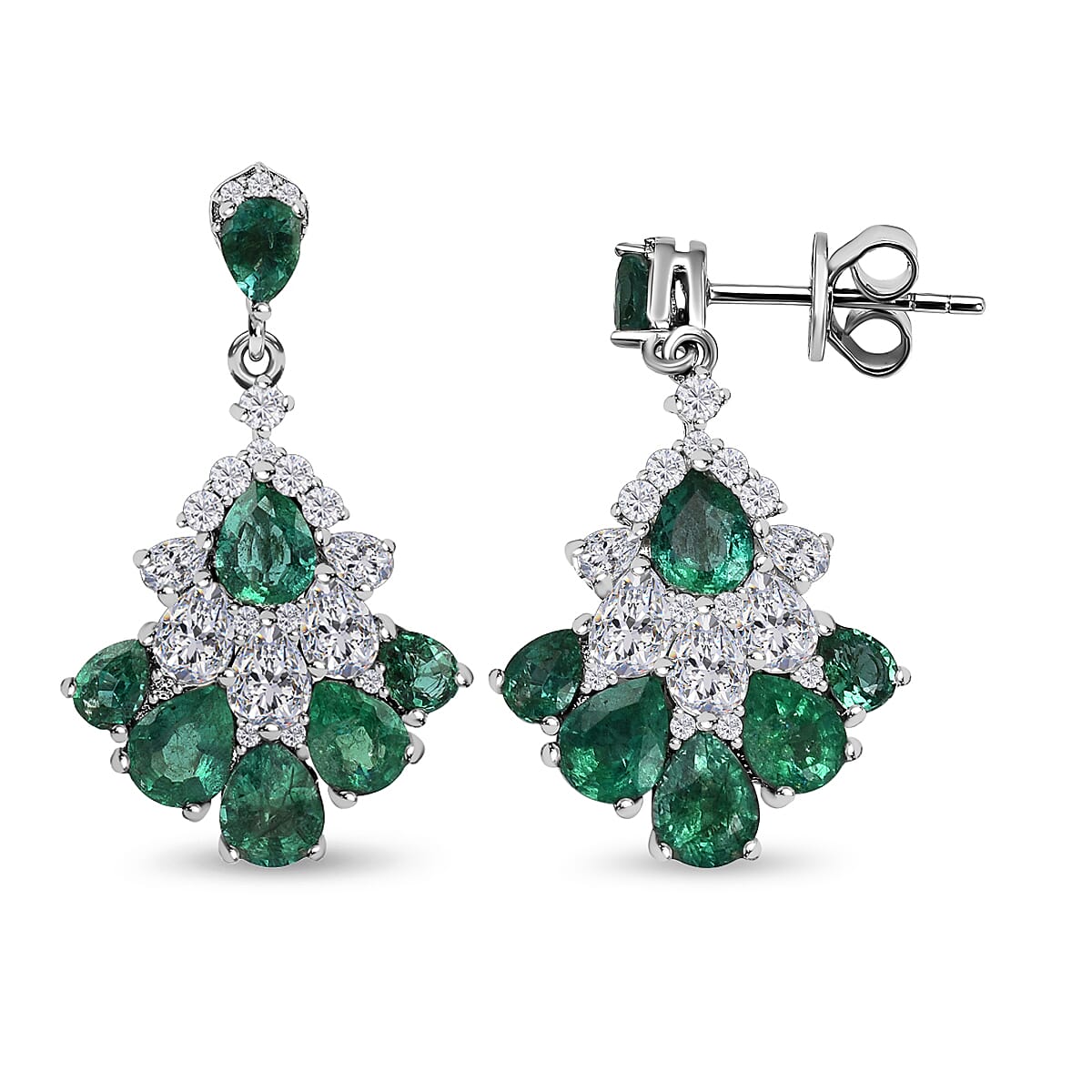 AAA Gemfields Emerald and Natural Cambodian Zircon Earrings (with Push Back) in Sterling Silver 4.993 Ct. 7315393 3