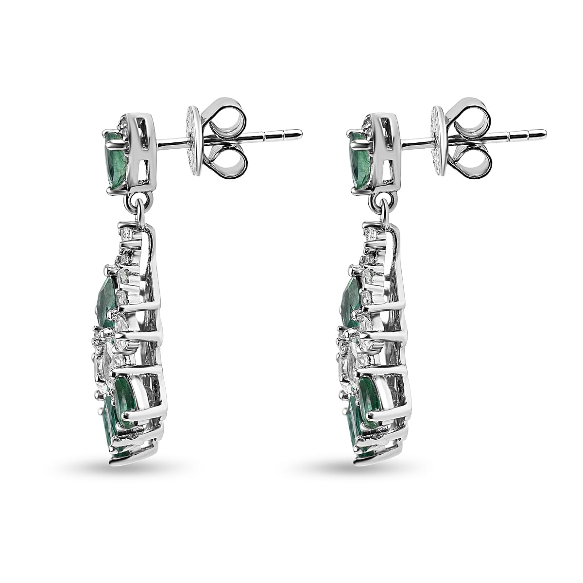 AAA Gemfields Emerald and Natural Cambodian Zircon Earrings (with Push Back) in Sterling Silver 4.993 Ct. 7315393 4