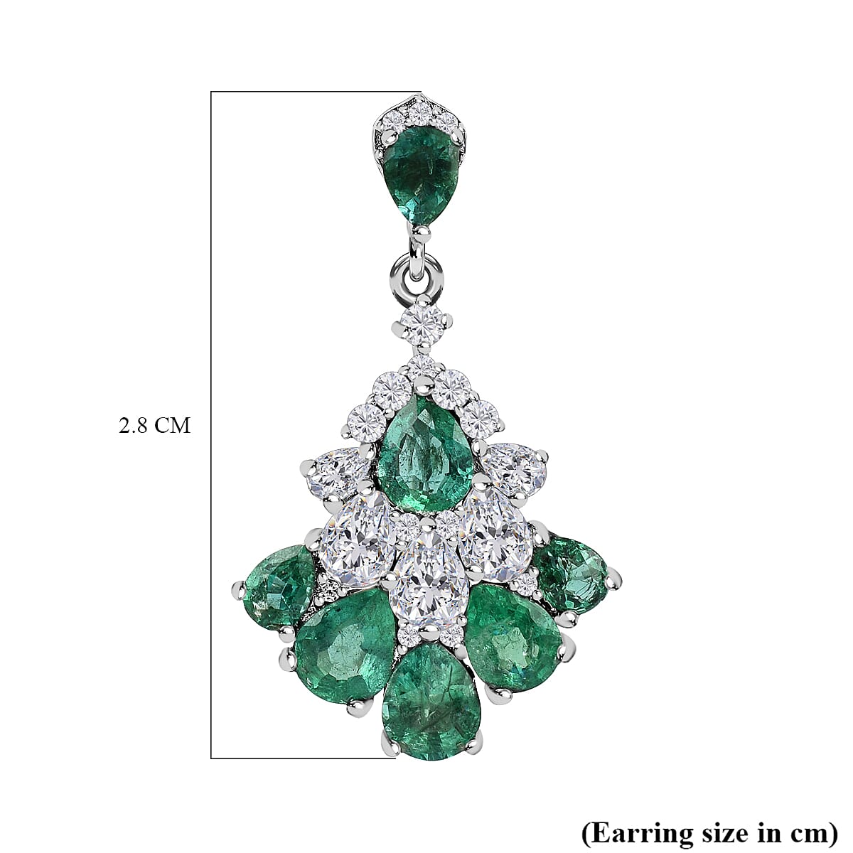 AAA Gemfields Emerald and Natural Cambodian Zircon Earrings (with Push Back) in Sterling Silver 4.993 Ct. 7315393 5