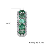 AAA Gemfields Emerald and Natural Zircon Hoop Earrings in Rhodium Overlay Sterling Silver 1.93 Ct