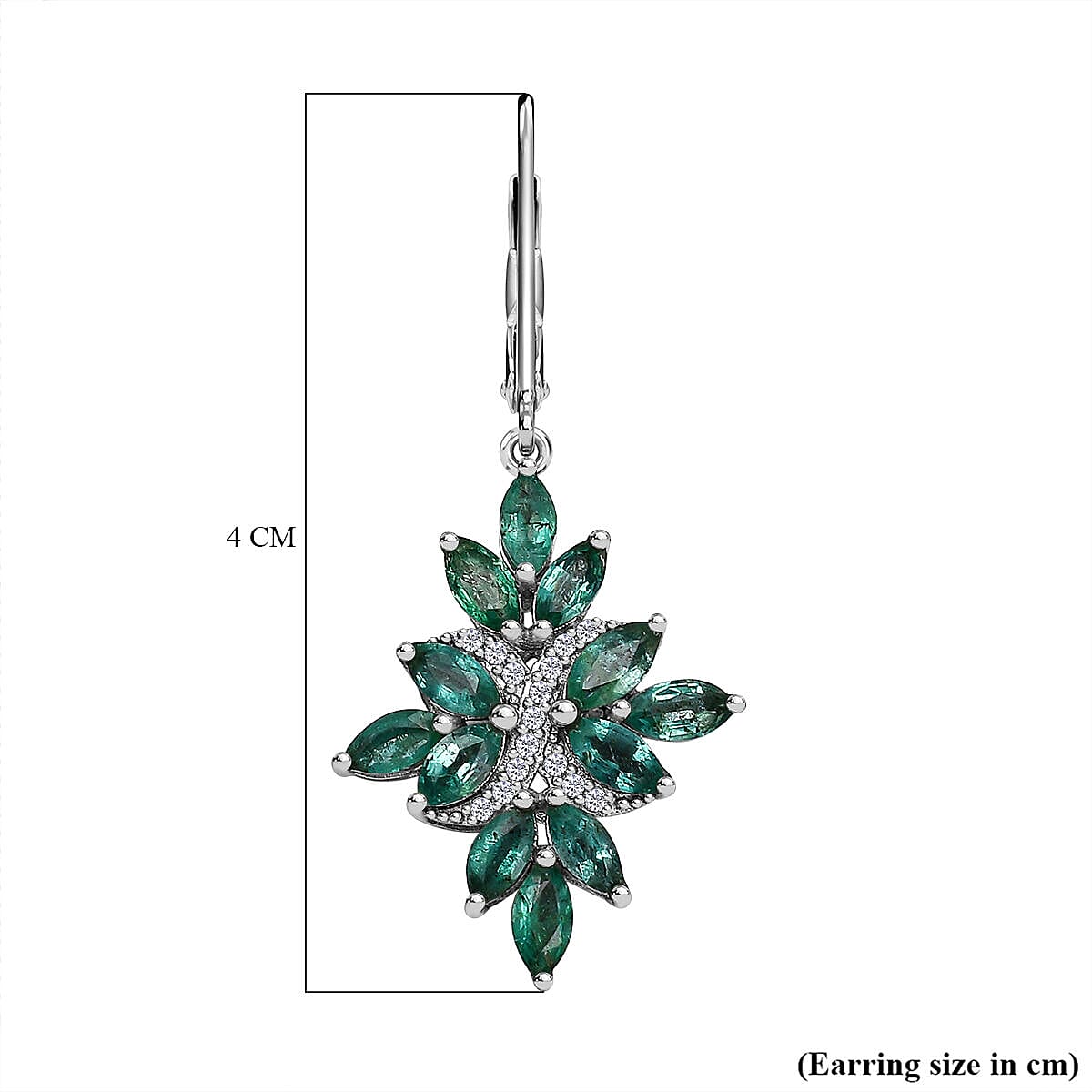 AAA Gemfields Emerald and Natural Zircon Floral Earrings in Rhodium Overlay Sterling Silver 3.30 Ct. 7317771 4
