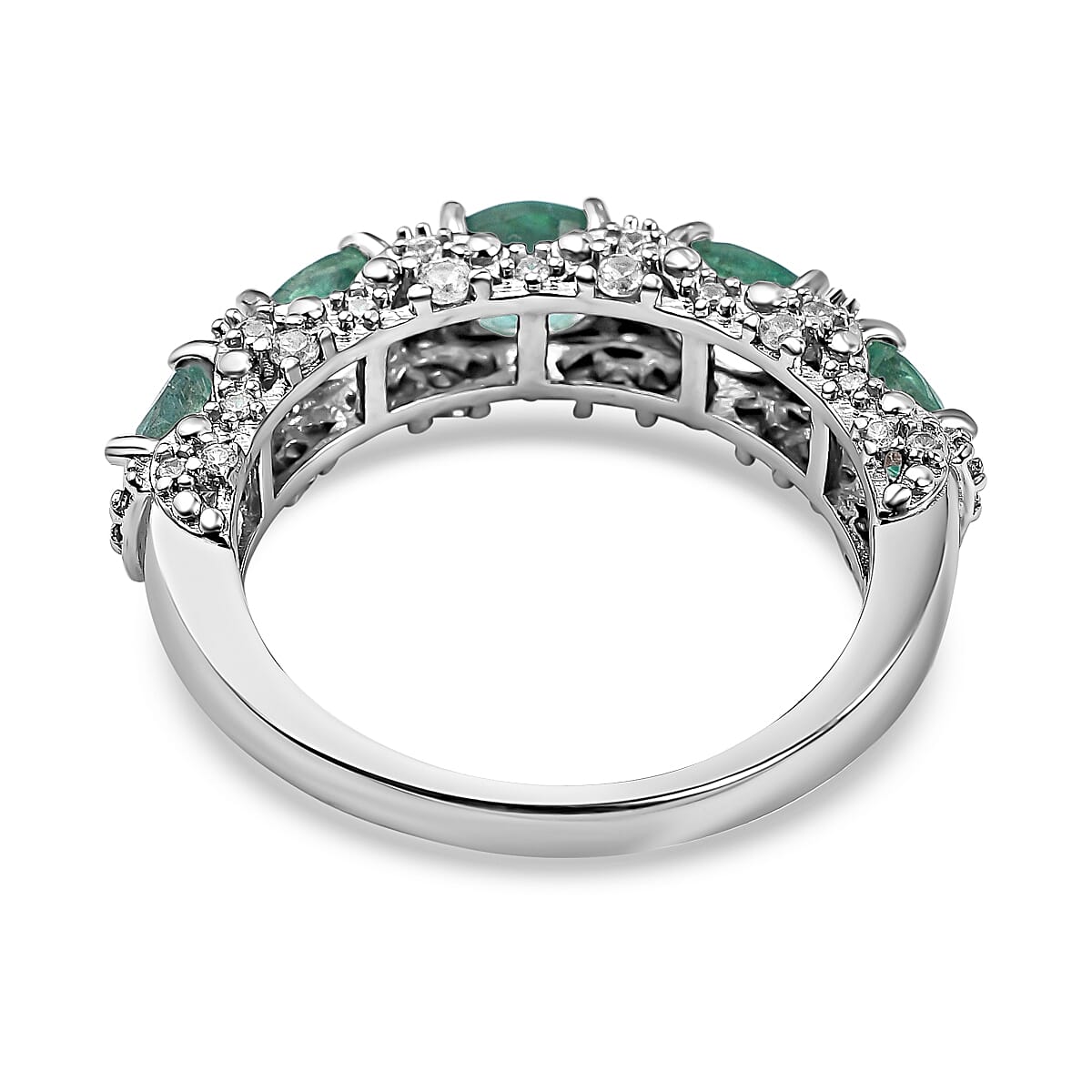 AAA Gemfields Emerald and Natural Zircon Half Eternity Ring in Rhodium Overlay Sterling Silver 2.13 Ct. 7317768 4