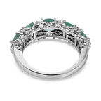 AAA Gemfields Emerald and Natural Zircon Half Eternity Ring in Rhodium Overlay Sterling Silver 2.13 Ct.