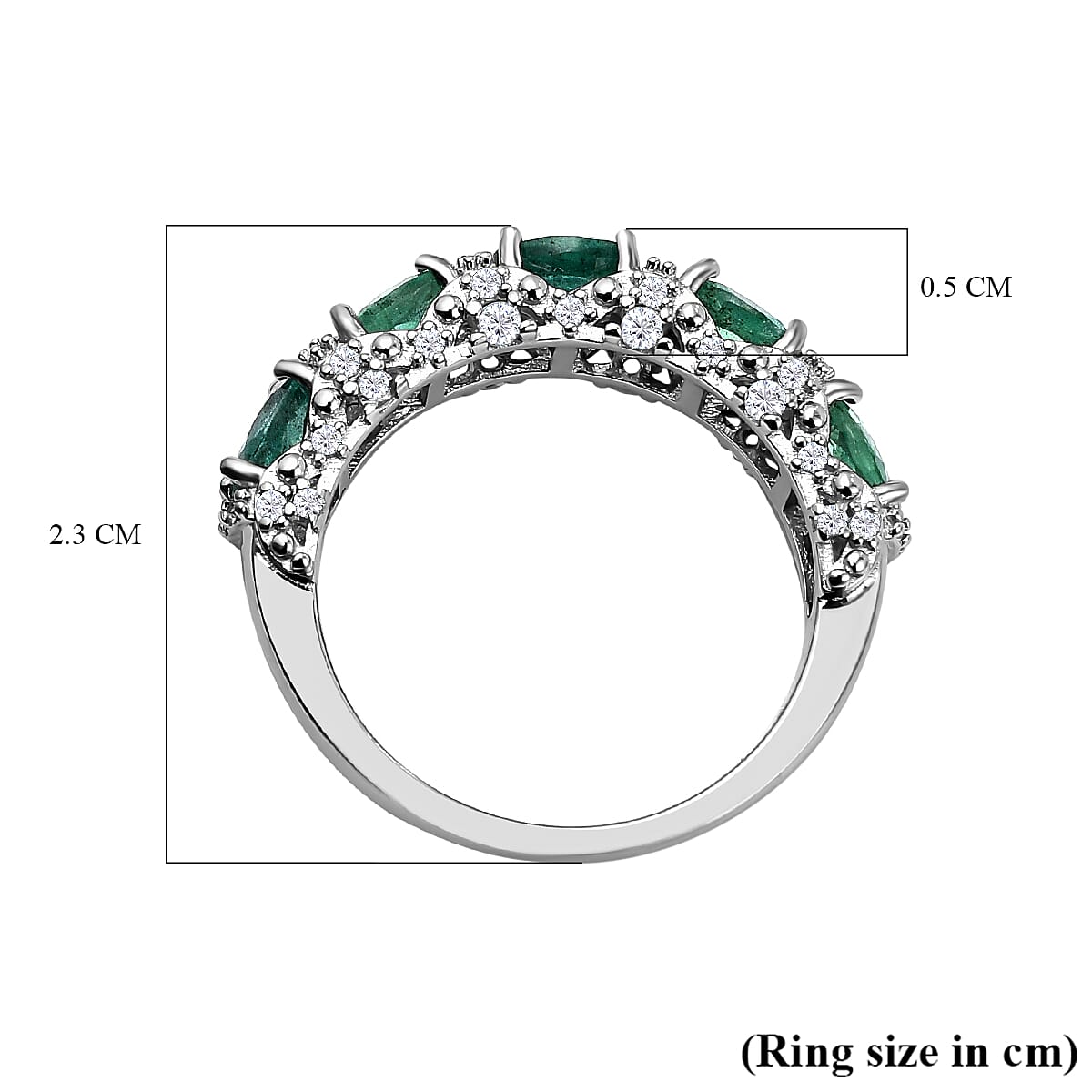 AAA Gemfields Emerald and Natural Zircon Half Eternity Ring in Rhodium Overlay Sterling Silver 2.13 Ct. 7317768 5