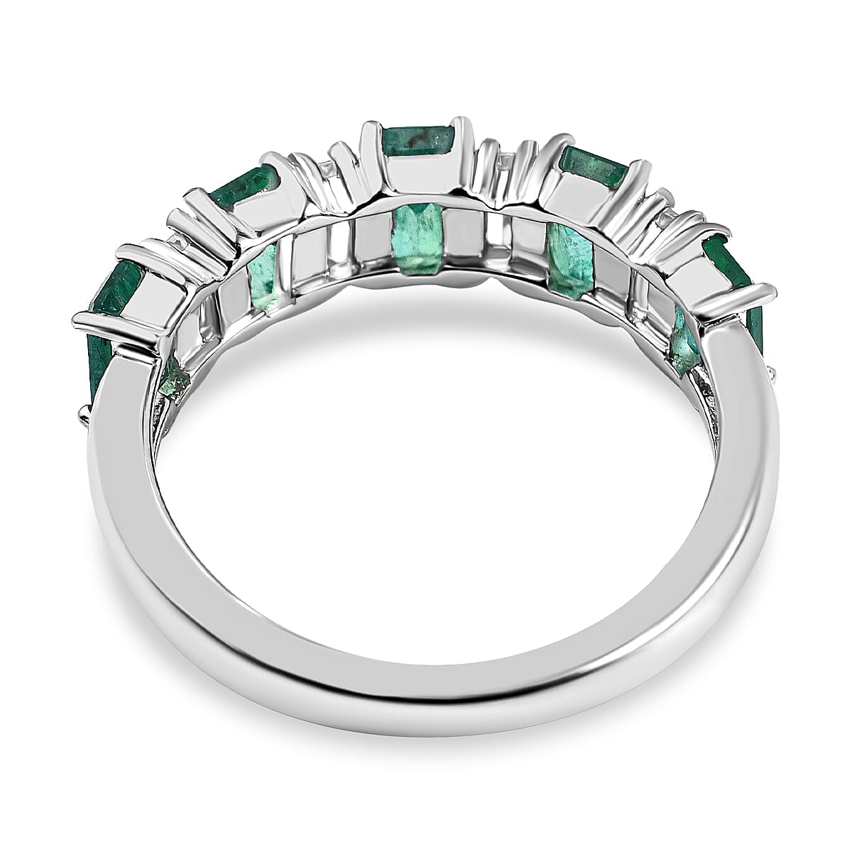 AAA Gemfields Emerald and Natural Zircon Half-Eternity Ring in Rhodium Overlay Sterling Silver 2.00 Ct 7527200 3