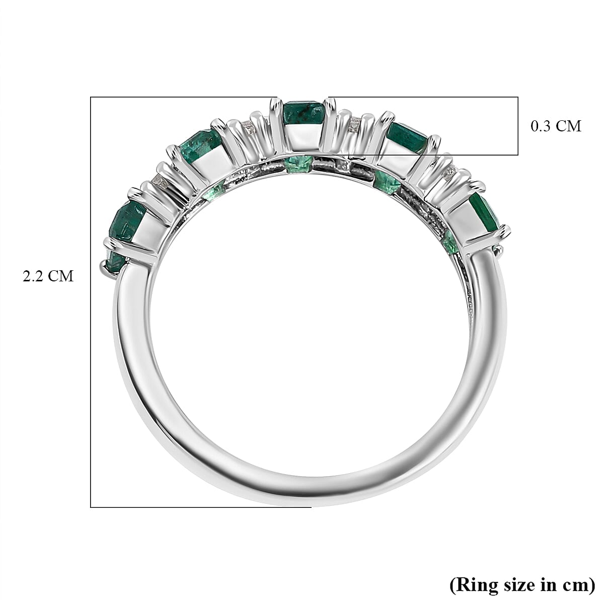 AAA Gemfields Emerald and Natural Zircon Half-Eternity Ring in Rhodium Overlay Sterling Silver 2.00 Ct 7527200 4