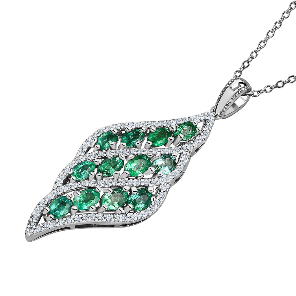 AAA Gemfields Emerald and Natural Zircon Pendant in Rhodium Overlay Sterling Silver 2.66 Ct.