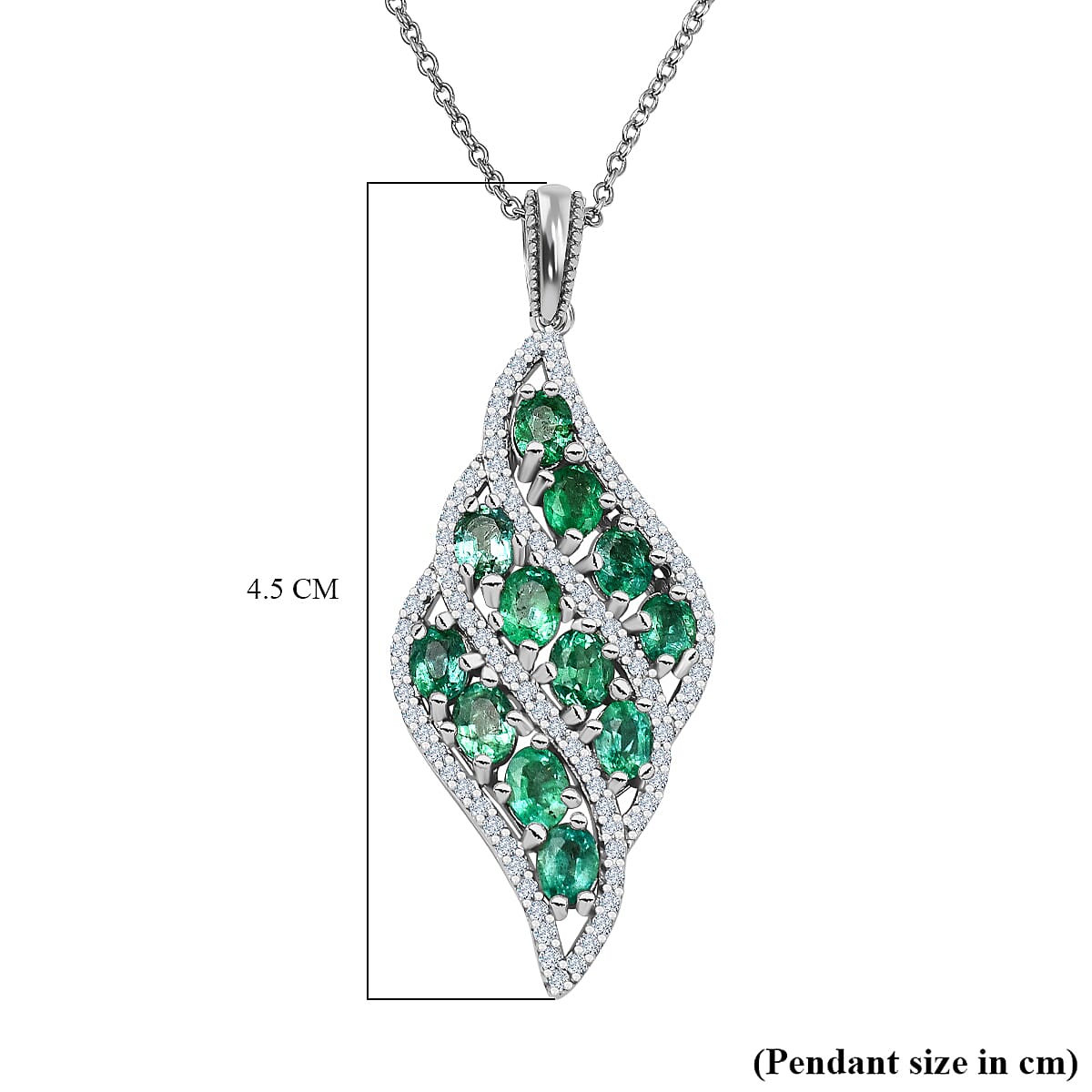 AAA Gemfields Emerald and Natural Zircon Pendant in Rhodium Overlay Sterling Silver 2.66 Ct. 7317773 6