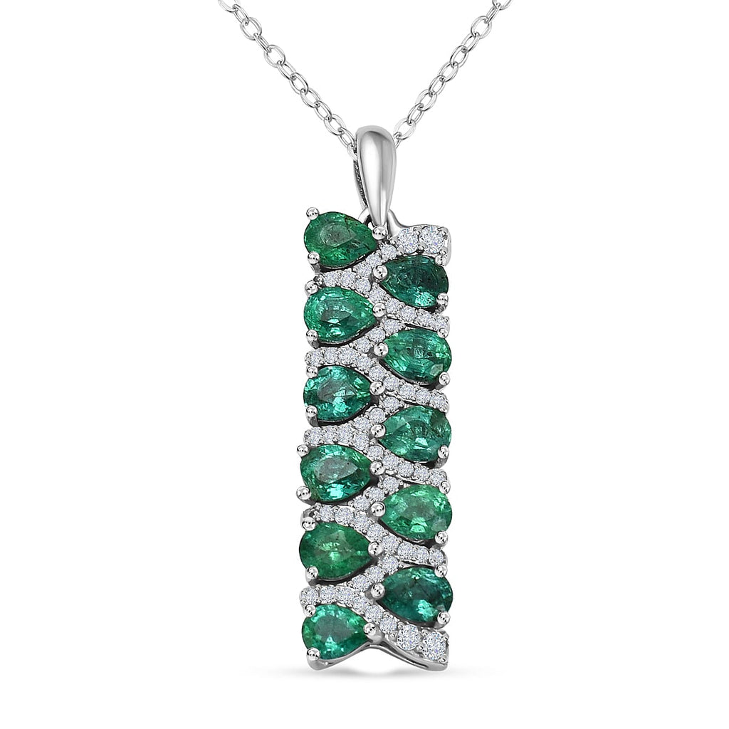 AAA Gemfields Emerald and Natural Zircon Pendant in Rhodium Overlay Sterling Silver 1.85 Ct