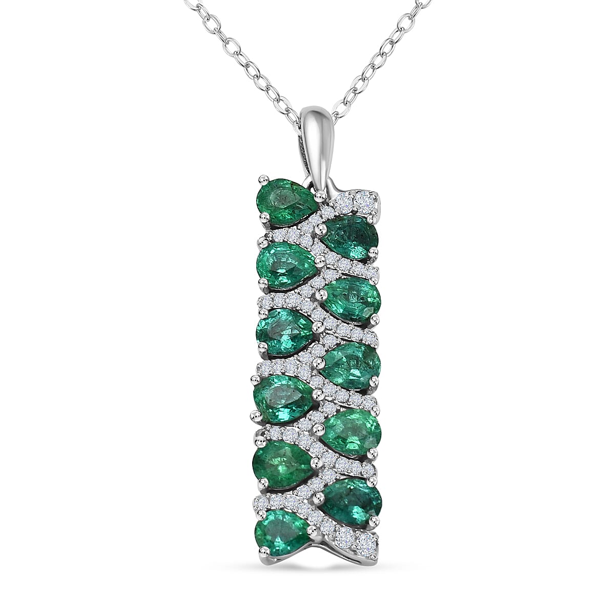 AAA Gemfields Emerald and Natural Zircon Pendant in Rhodium Overlay Sterling Silver 1.85 Ct 7317779 0