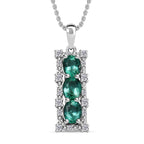 AAA Gemfields Emerald and Natural Zircon Pendant with Chain (Size 18 - 2 Ext.) in Rhodium Overlay Sterling Silver 1.24 Ct.