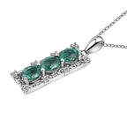 AAA Gemfields Emerald and Natural Zircon Pendant with Chain (Size 18 - 2 Ext.) in Rhodium Overlay Sterling Silver 1.24 Ct.