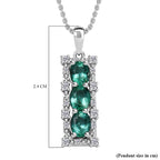 AAA Gemfields Emerald and Natural Zircon Pendant with Chain (Size 18 - 2 Ext.) in Rhodium Overlay Sterling Silver 1.24 Ct.