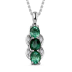 AAA Gemfields Emerald and Natural Zircon Pendant with Chain (Size 18-2 Ext.) in Rhodium Overlay Sterling Silver 1.05 Ct.