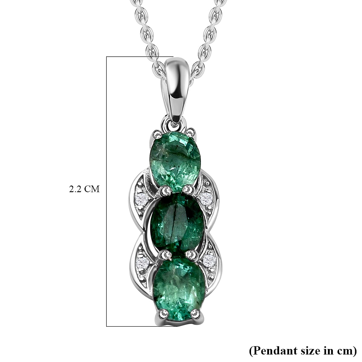 AAA Gemfields Emerald and Natural Zircon Pendant with Chain (Size 18-2 Ext.) in Rhodium Overlay Sterling Silver 1.05 Ct. 7527196 4