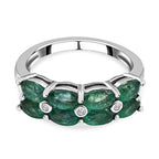 AAA Gemfields Emerald and Natural Zircon Ring in Rhodium Overlay Sterling Silver 1.82 Ct