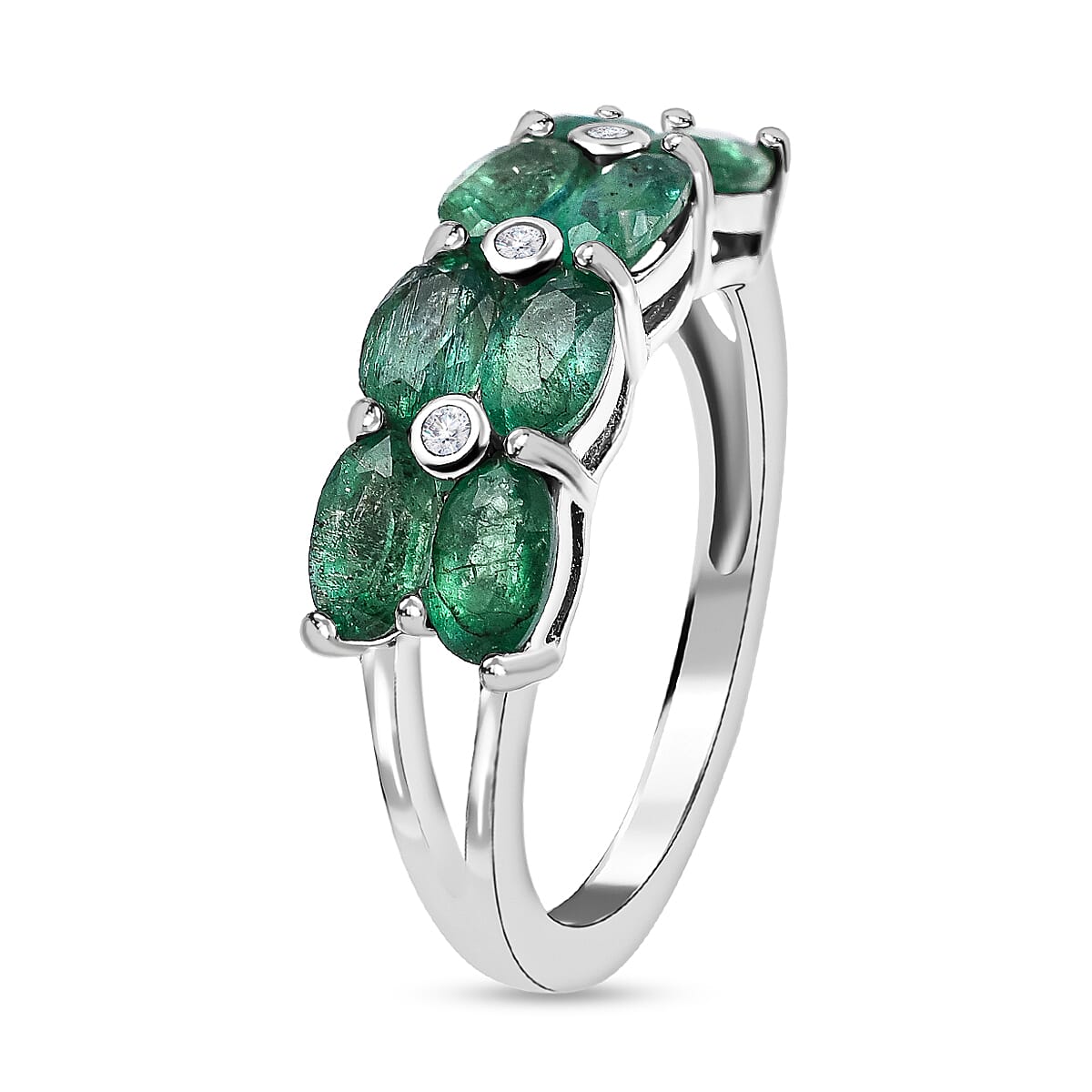 AAA Gemfields Emerald and Natural Zircon Ring in Rhodium Overlay Sterling Silver 1.82 Ct 7527107 3