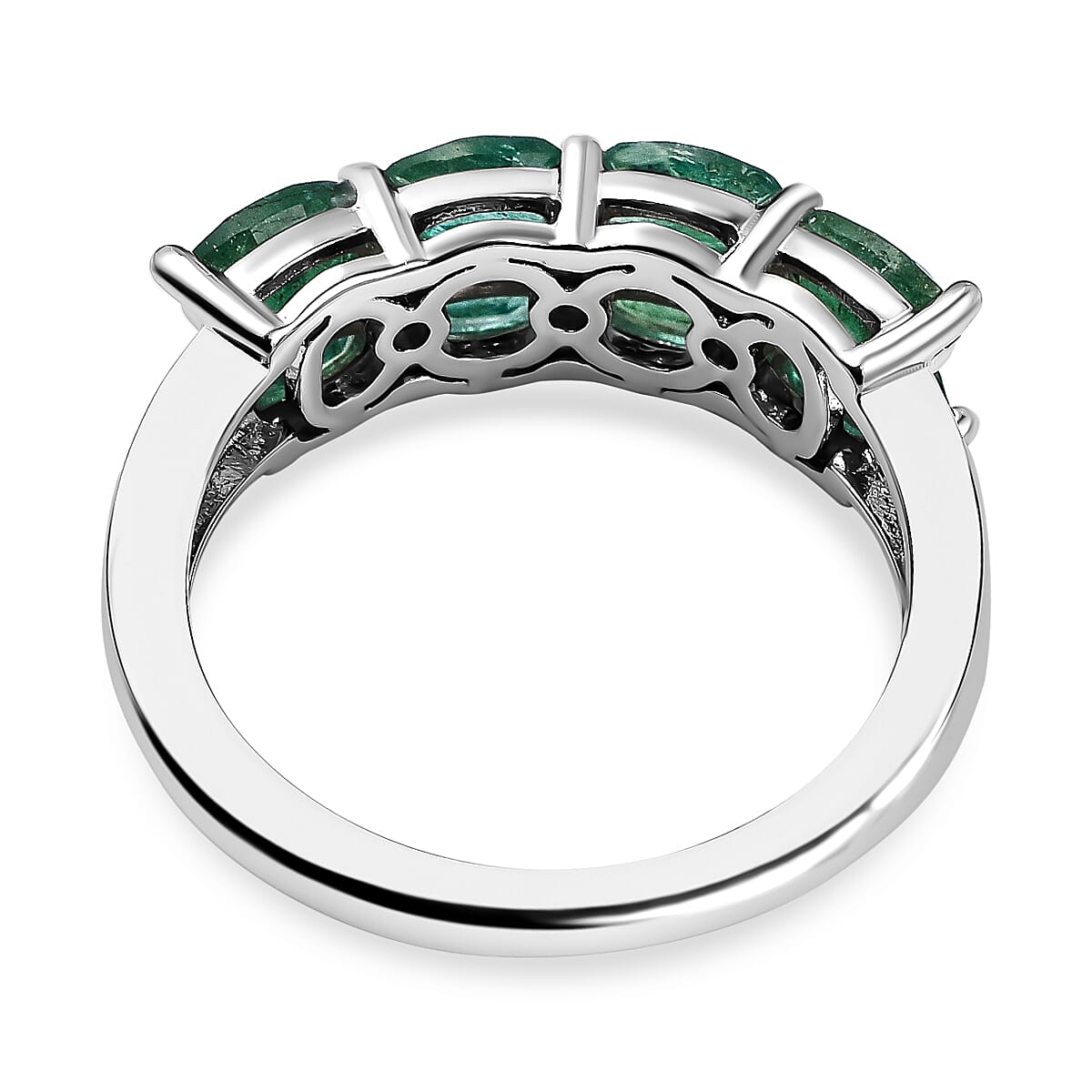 AAA Gemfields Emerald and Natural Zircon Ring in Rhodium Overlay Sterling Silver 1.82 Ct 7527107 4