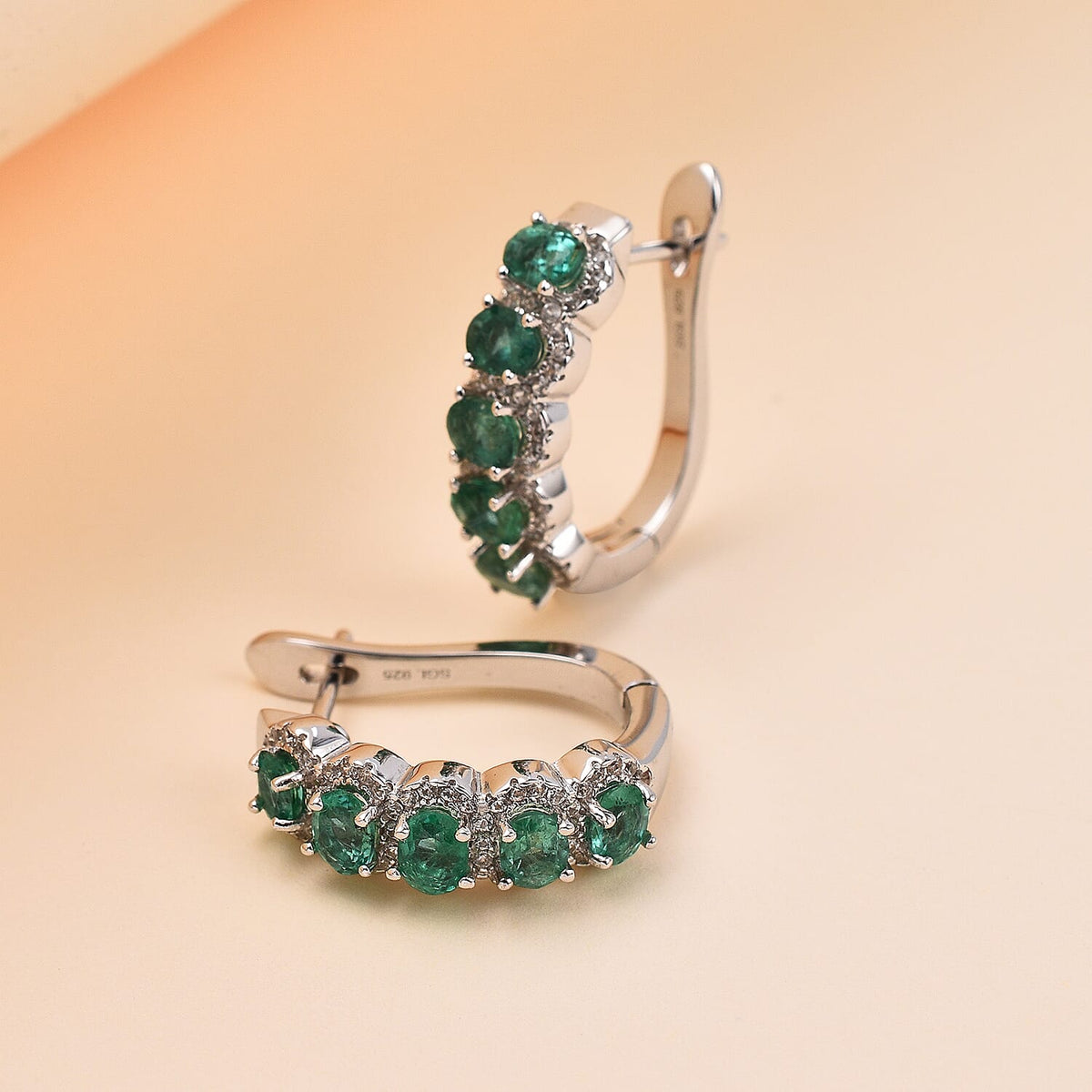 AAA Gemfields Natural Zircon and Emerald Hoop Earrings in Rhodium Overlay Sterling Silver 2.39 Ct, Silver Wt. 5.21 Gms 7527183 1