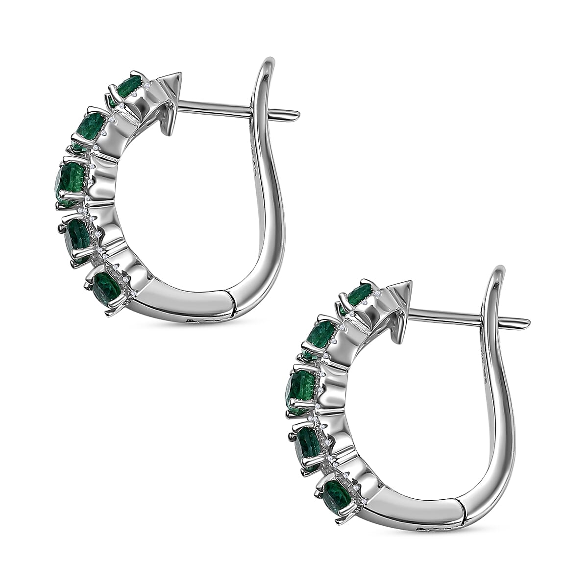AAA Gemfields Natural Zircon and Emerald Hoop Earrings in Rhodium Overlay Sterling Silver 2.39 Ct, Silver Wt. 5.21 Gms 7527183 3