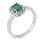 Kagem Zambian Emerald and Diamond Halo Ring in Rhodium Overlay Sterling Silver 1.16 Ct.