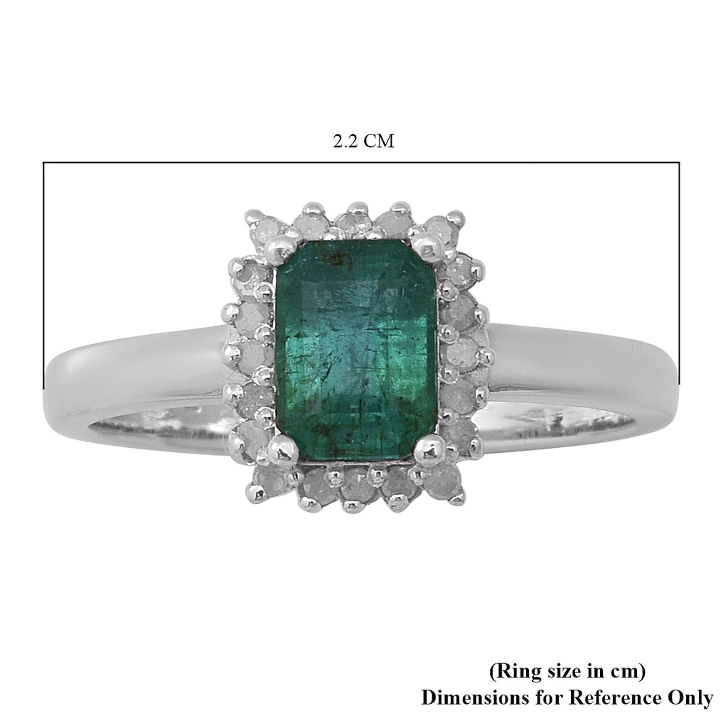 Kagem Zambian Emerald and Diamond Halo Ring in Rhodium Overlay Sterling Silver 1.16 Ct.