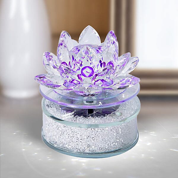 AAA Purple Austrian Crystal and Faceted Glass Lotus with Solar Rotating Base in Gift Box 6368398 0
